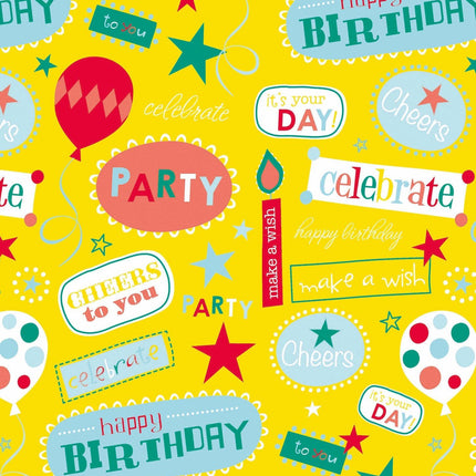 Feestbazaar Cadeaupapier Happy Birthday Geel