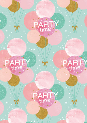 Feestbazaar Cadeaupapier Party Time Ballonnen Pink