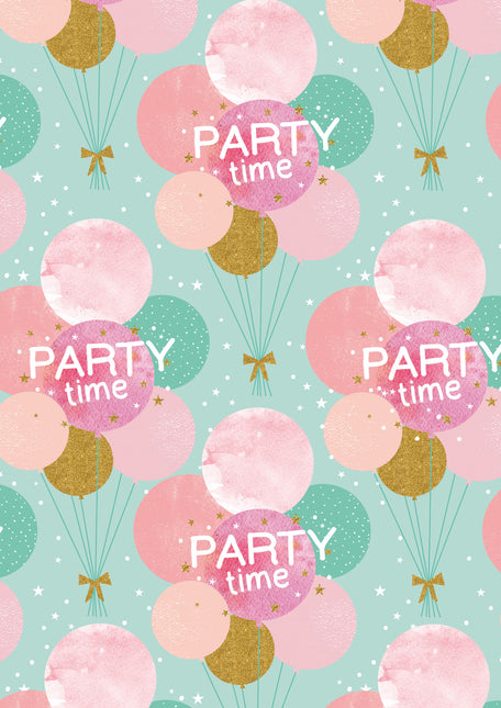 Feestbazaar Cadeaupapier Party Time Ballonnen Pink