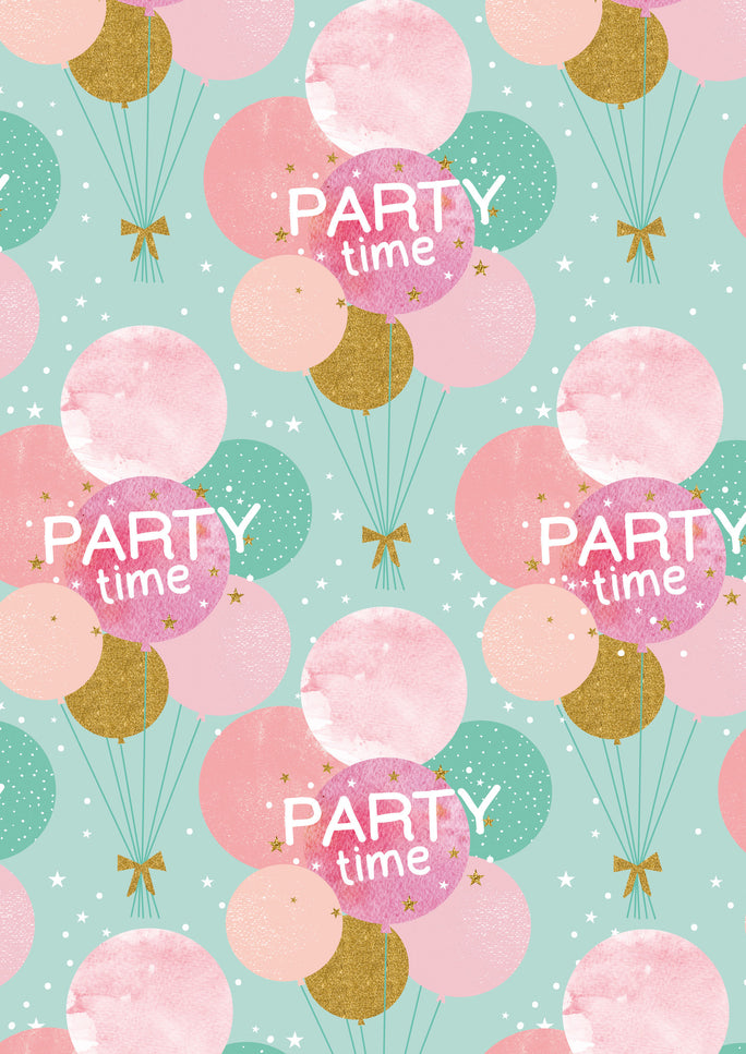 Feestbazaar Cadeaupapier Party Time Ballonnen Pink