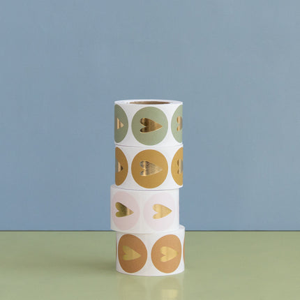 Feestbazaar Cadeausticker Hartje Pastel Roze/Goud