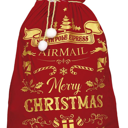 Feestbazaar Cadeauzak Merry Christmas Luxe Rood/Goud (60x95cm)