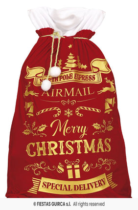 Feestbazaar Cadeauzak Merry Christmas Luxe Rood/Goud (60x95cm)