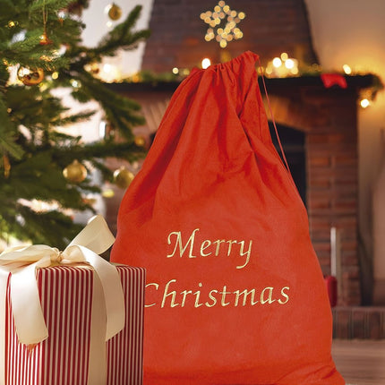 Feestbazaar Cadeauzak Merry Christmas Santa Rood (60x95cm)
