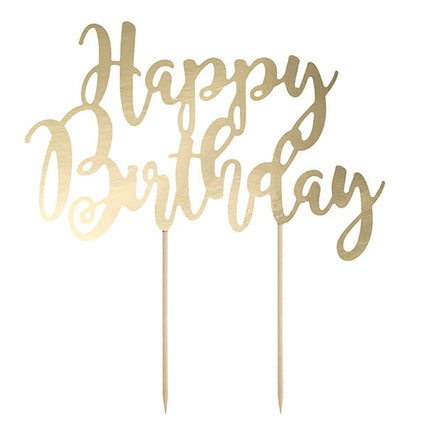 Feestbazaar Cake topper Happy Birthday goud