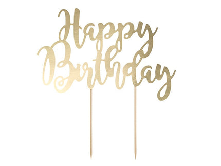 Feestbazaar Cake topper Happy Birthday goud