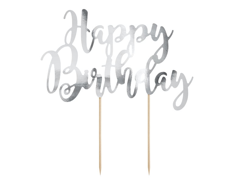 Feestbazaar Cake topper Happy Birthday Zilver