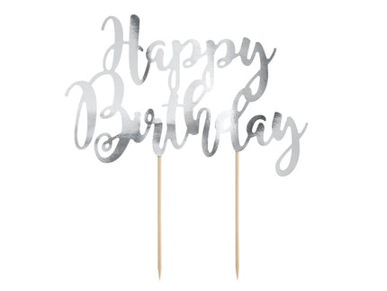 Feestbazaar Cake topper Happy Birthday Zilver