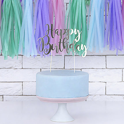 Feestbazaar Cake topper Happy Birthday Zilver