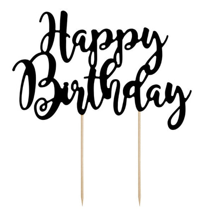 Feestbazaar Cake topper Happy Birthday Zwart