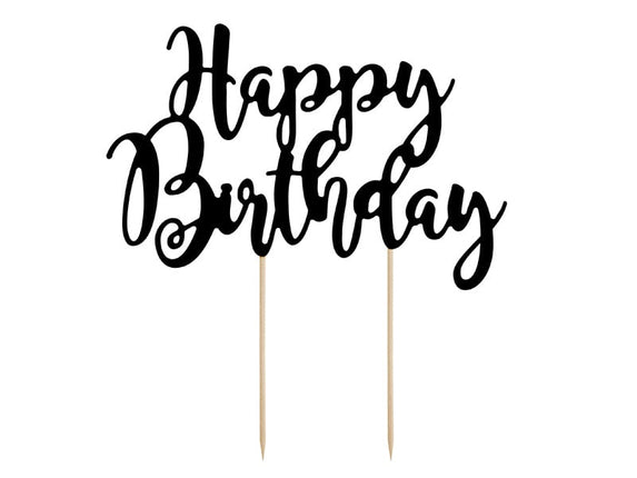 Feestbazaar Cake topper Happy Birthday Zwart