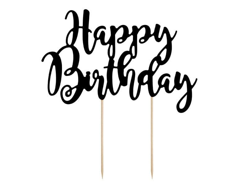 Feestbazaar Cake topper Happy Birthday Zwart
