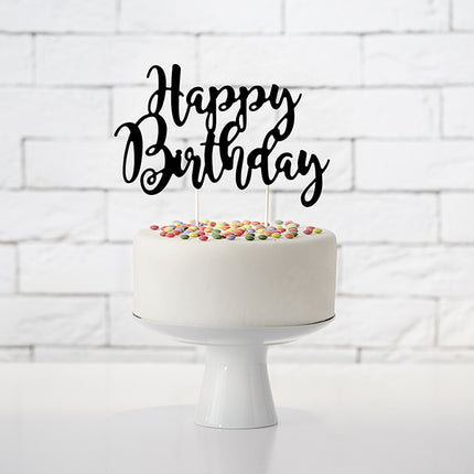 Feestbazaar Cake topper Happy Birthday Zwart