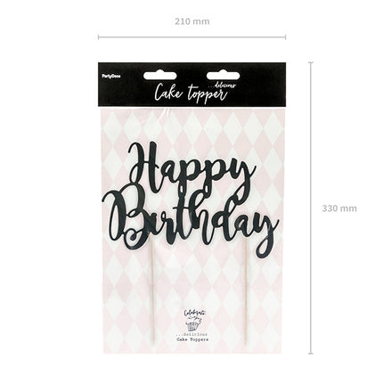 Feestbazaar Cake topper Happy Birthday Zwart