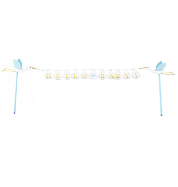 Feestbazaar Cake Topper 'Hello Baby' Blauw