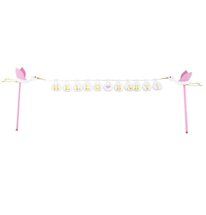 Feestbazaar Cake Topper 'Hello Baby' Roze