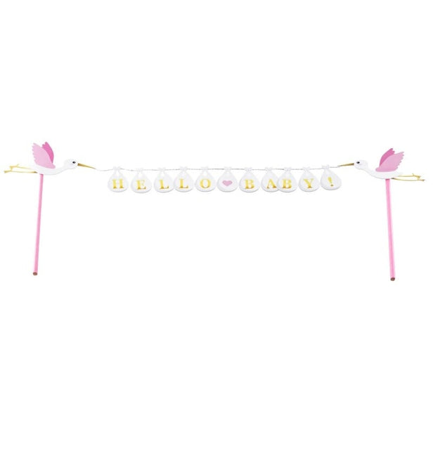 Feestbazaar Cake Topper 'Hello Baby' Roze