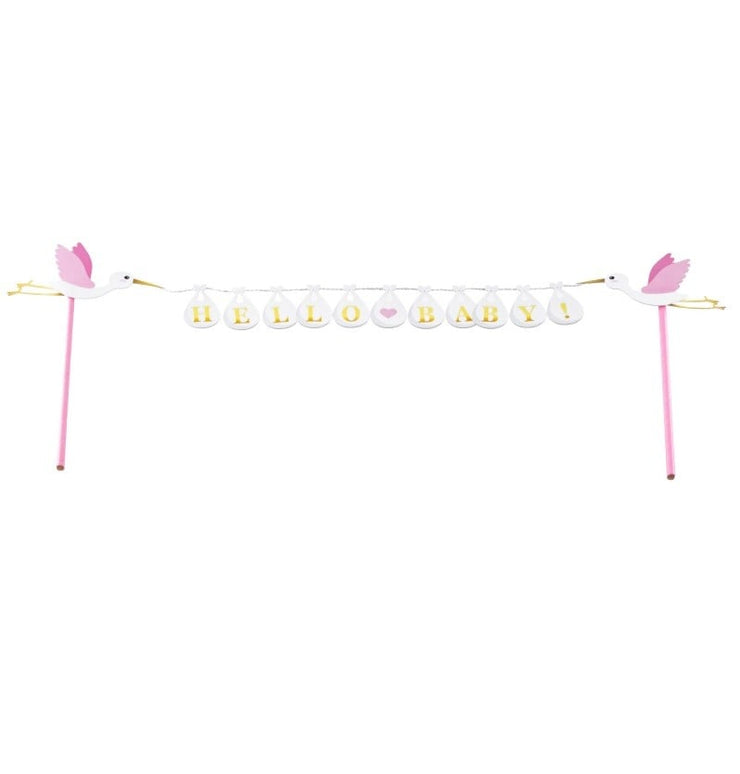 Feestbazaar Cake Topper 'Hello Baby' Roze