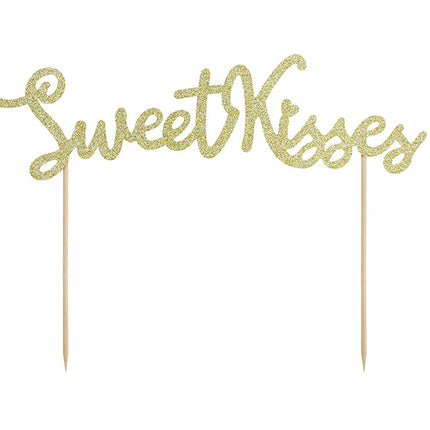 Feestbazaar Cake Topper 'Sweet Kisses' Glitter Goud