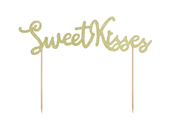 Feestbazaar Cake Topper 'Sweet Kisses' Glitter Goud
