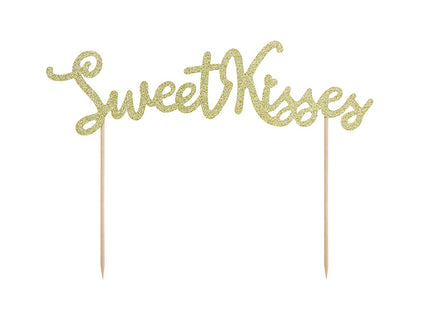 Feestbazaar Cake Topper 'Sweet Kisses' Glitter Goud