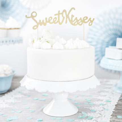 Feestbazaar Cake Topper 'Sweet Kisses' Glitter Goud