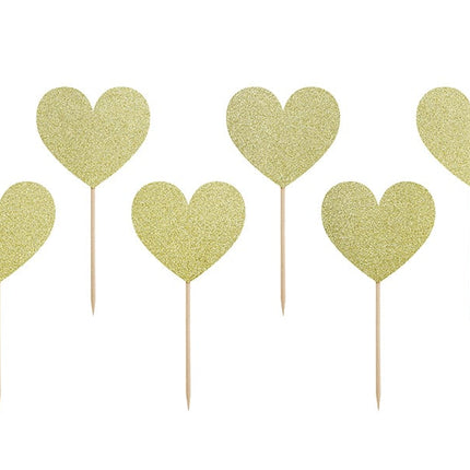 Feestbazaar Cake Toppers Glitter Hartjes Goud - 6 Stuks