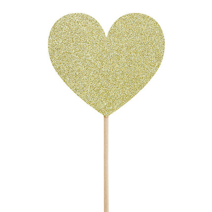 Feestbazaar Cake Toppers Glitter Hartjes Goud - 6 Stuks