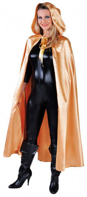 Feestbazaar Cape met capuchon satijn goud