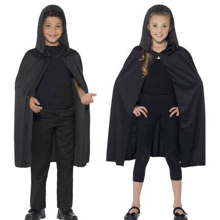 Feestbazaar Cape met capuchon zwart kind