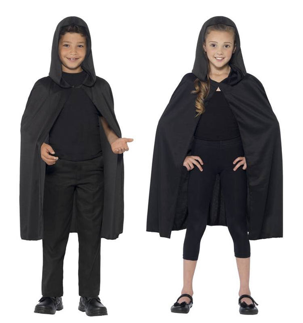 Feestbazaar Cape met capuchon zwart kind