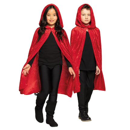 Feestbazaar Cape Velvet Rood Kind (115cm)