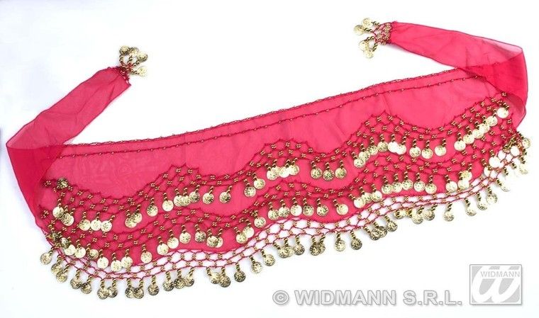 Feestbazaar Ceintuur buikdanseres roze met gouden muntjes
