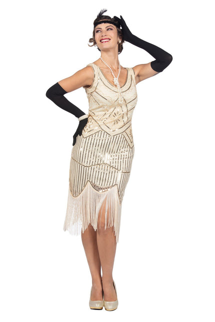 Feestbazaar Charleston 20's Jurk Gebroken Wit Premium