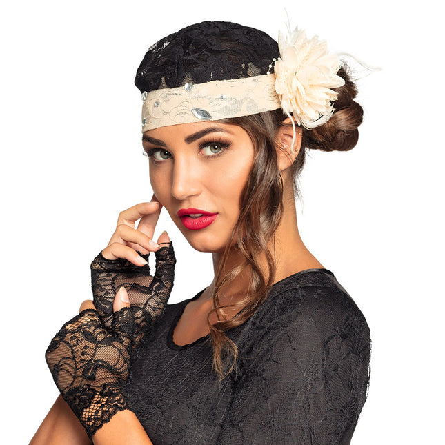 Feestbazaar Charleston Gatsby Set Zwart/Beige