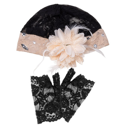 Feestbazaar Charleston Gatsby Set Zwart/Beige