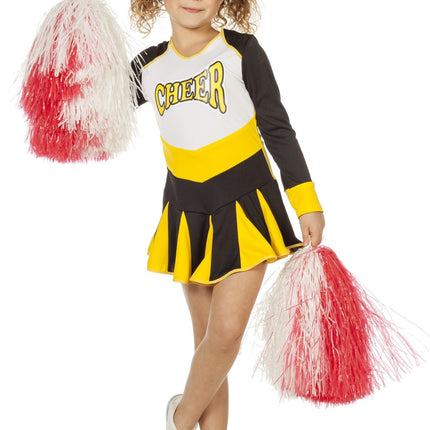 Feestbazaar Cheerleader jurkje kind zwart/wit/geel