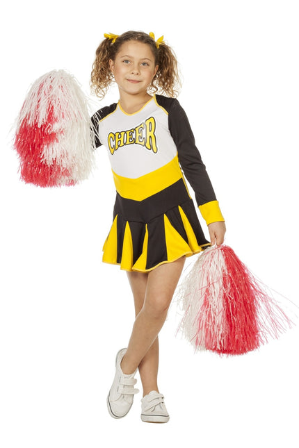 Feestbazaar Cheerleader jurkje kind zwart/wit/geel