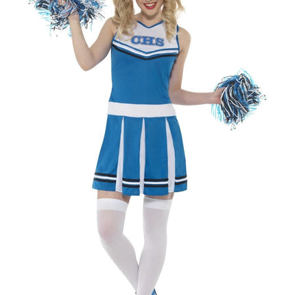 Feestbazaar Cheerleader kostuum blauw met pompoms