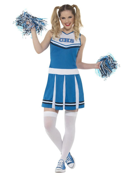 Feestbazaar Cheerleader kostuum blauw met pompoms