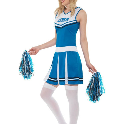 Feestbazaar Cheerleader kostuum blauw met pompoms