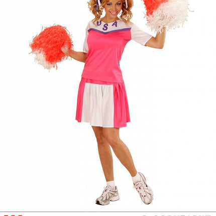 Feestbazaar Cheerleader pakje dames roze/wit