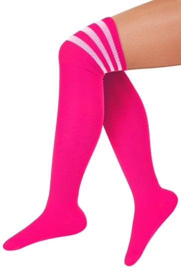 Feestbazaar Cheerleader sokken pink/wit