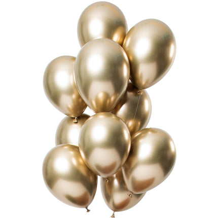 Feestbazaar Chrome ballonnen 33cm Spiegeleffect Goud Premium - 12 Stuks