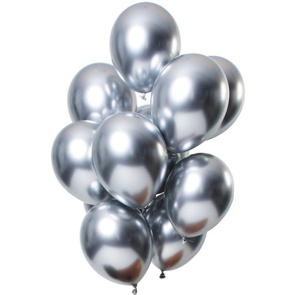 Feestbazaar Chrome ballonnen 33cm Spiegeleffect Zilver Premium - 12 Stuks
