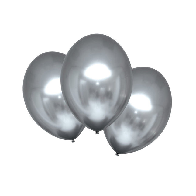 Feestbazaar Chrome Ballonnen Platinum Zilver Luxe - 6 Stuks
