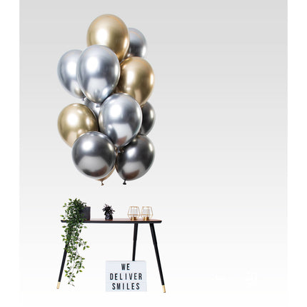 Feestbazaar Chrome Ballonnen Set Onyx Premium 33cm - 12 Stuks