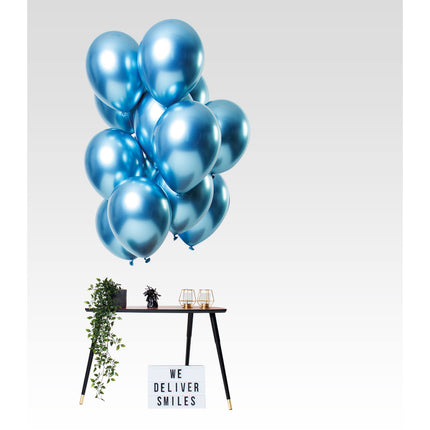 Feestbazaar Chrome ballonnen Spiegeleffect Blauw Premium 33cm - 12st