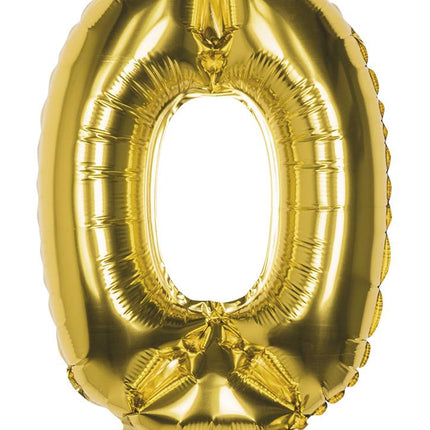Feestbazaar Cijfer ballon '0' folie goud 36cm