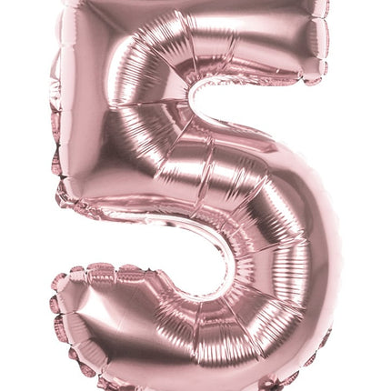 Feestbazaar Cijfer Ballon '5' Folie Rosé Goud 36cm
